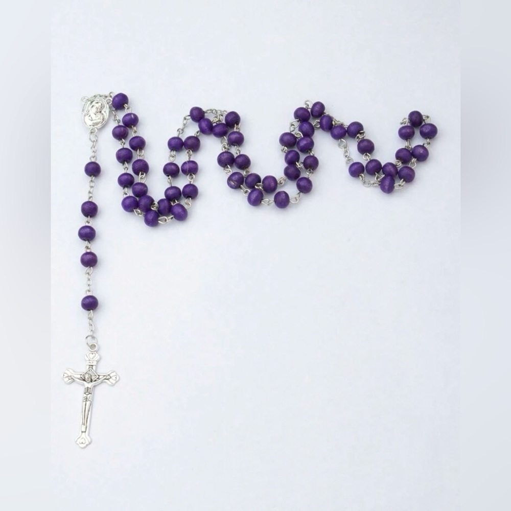 European Cross Pendant Rosary Necklace.